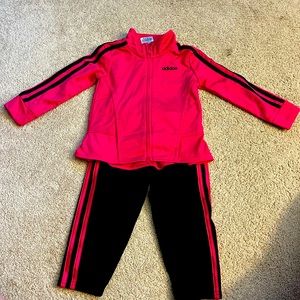 Like new toddler girl adidas pink & black track suit (jacket & pants) size 2T